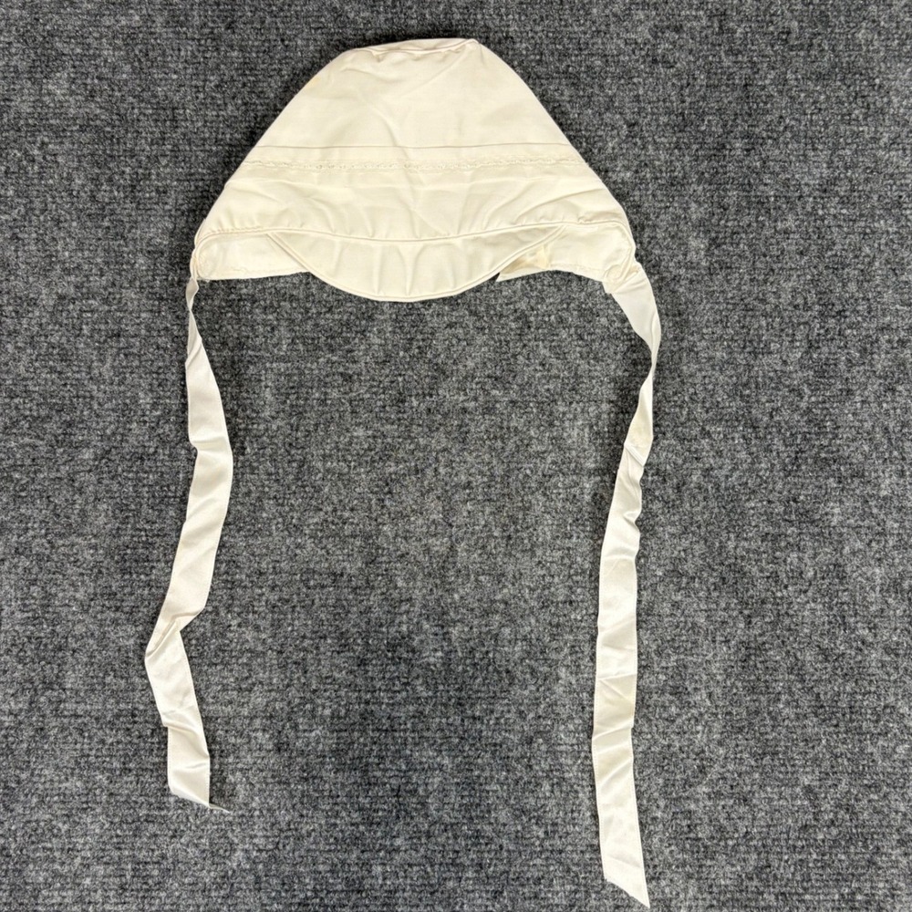 Vintage Cream Baby Bonnet Lace Trim Ruffle Baptism Christening Hat Ivory